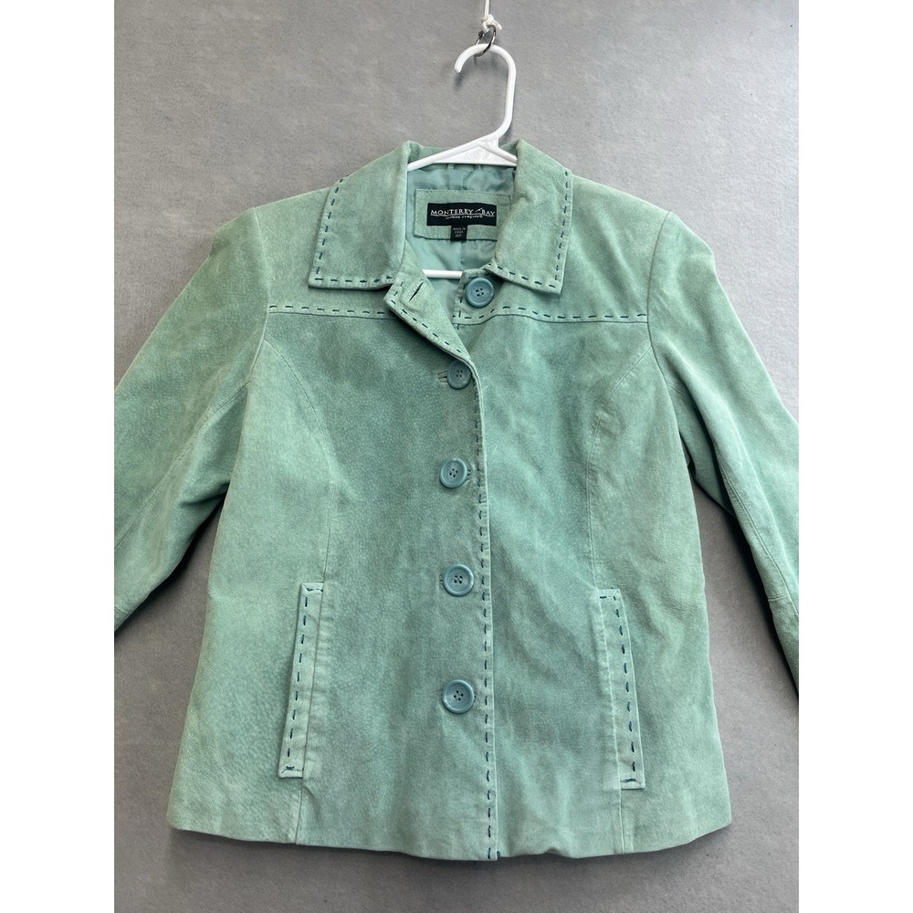 Monterey Bay Suede Leather Jacket Sz 4 P Coat Western Cowgirl Green Vintage